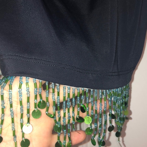 Black Stretch top/ Summer crop top w tassels fringe - Picture 2 of 7